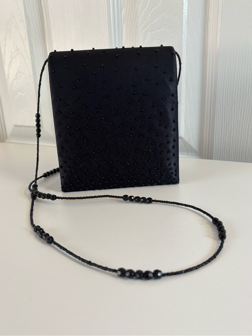Vintage Jessica McClintock Black Beaded Satin Evening Bag Formal Prom Purse